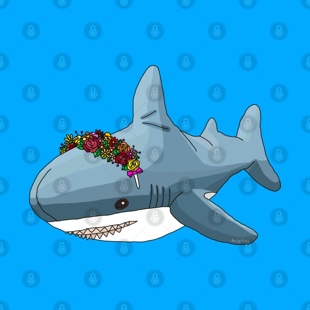 A pretty blue shark with flowers by Art by Veya