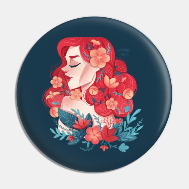 Redhead Spring girl Pin by Karmina Art