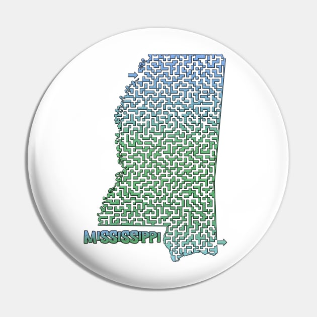 Mississippi State Outline Maze & Labyrinth Pin by gorff