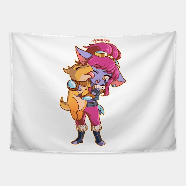 Lil dragon babe and lil cute tamer Tapestry by MeikosArt