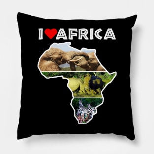 I Love Africa Wildlife Collage Map Pillow