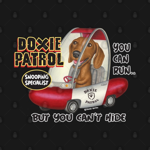 fun cute fur baby doxie dog with Dachshund Driving classic car by Danny Gordon Art