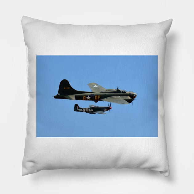 B-17 Flying Fortress + P-51 Mustang Pillow by CGJohnson