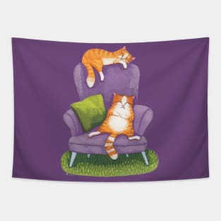 Sleeping Ginger Cats and Purple Chair Tapestry