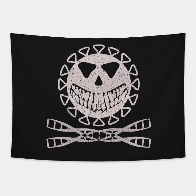 Virus and DNA Strands Virus Pirate Skull Tapestry by pelagio