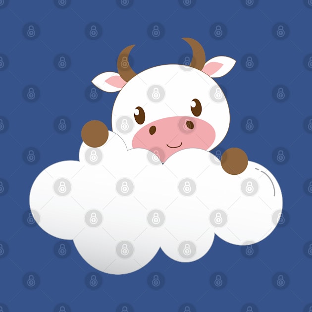 Cute Baby Cow on a Cloud by Zennic Designs