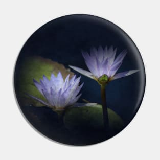 Lotus Flowers in Midnight Blue Digital Art Pin