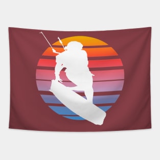 Kitesurfing Female Rider Silhouette Retro Sunset Tapestry