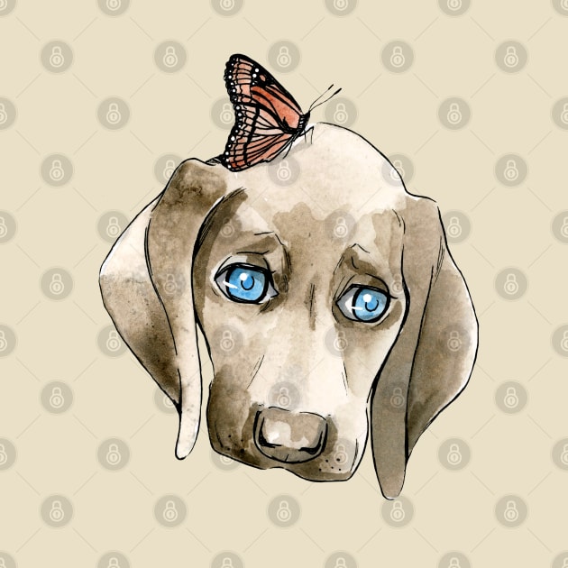 Sad Pointer Dog with Butterfly by jessicaguarnido