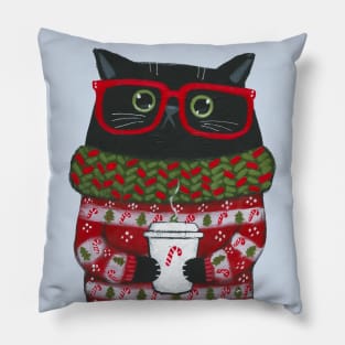 Christmas Coffee Cat Pillow