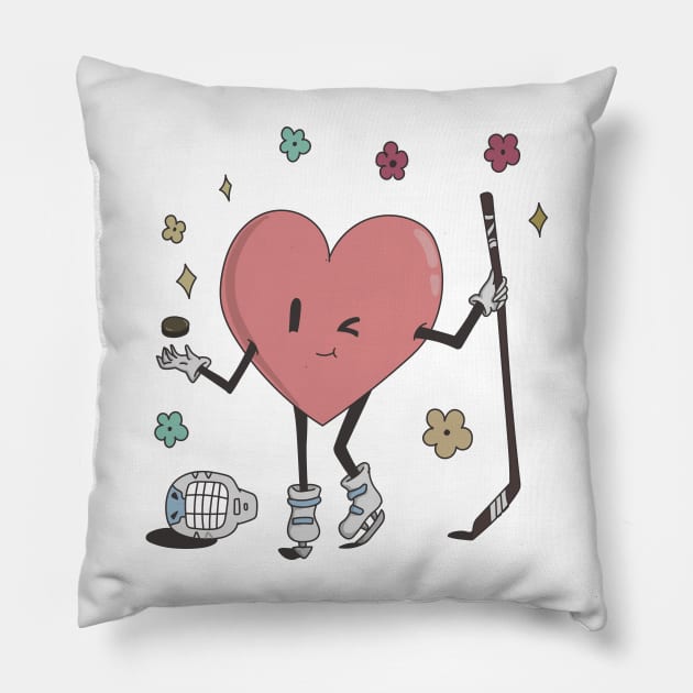 Retro Hockey Heart Shirt, Hockey Valentines Day Gift Pillow by mcoshop