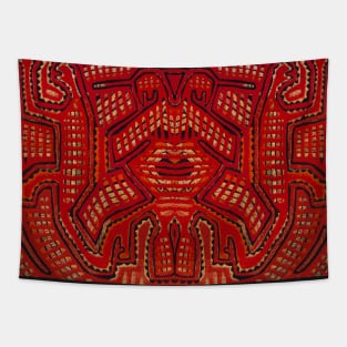 Kuna Indian Monkeys - Red Orange Tapestry