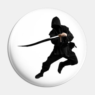 Ninja in black with sword isolate Pin