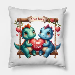 Valentine Dinosaur Couple On Swing Pillow