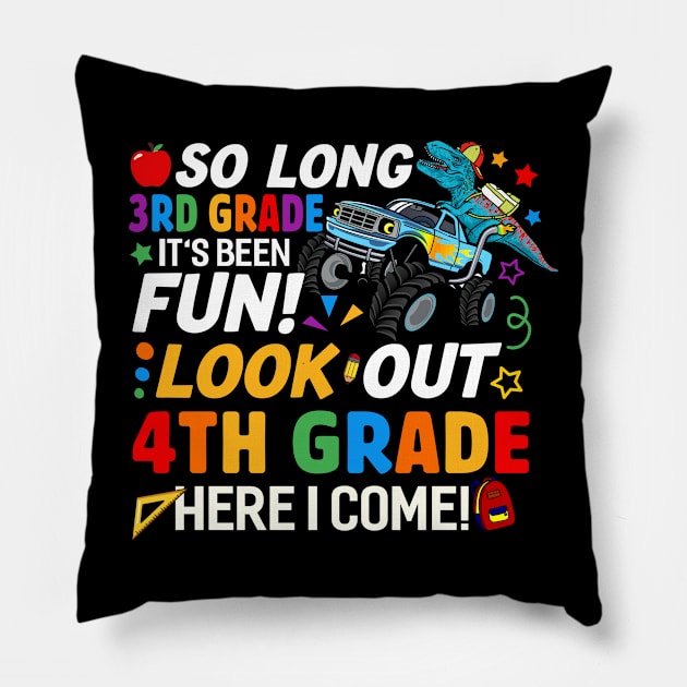 So Long 3rd Grade 4th Grade Here I Come, Funny Dinosaur Monster Truck Pillow by joneK