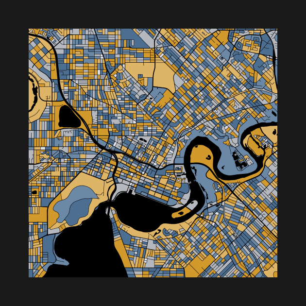 Perth Map Pattern in Blue & Gold by PatternMaps