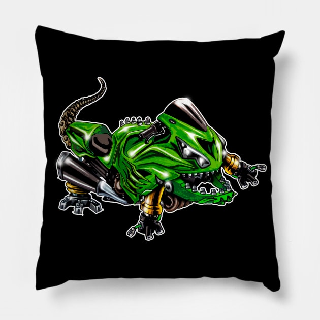 Kawasaki ZX14 Lizard Green Pillow by MOTORIND