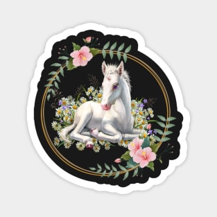 Cute Baby Unicorn With A Flower Border Magnet