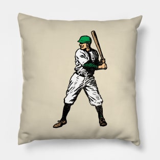 Vintage Baseball Player (Green - distressed) Pillow