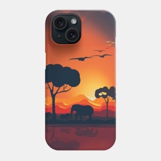 Landscape of a sunset in an african savanna Phone Case