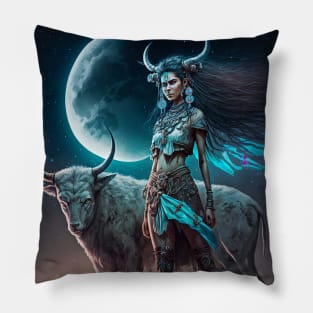 Native American Woman With a Buffalo Pillow