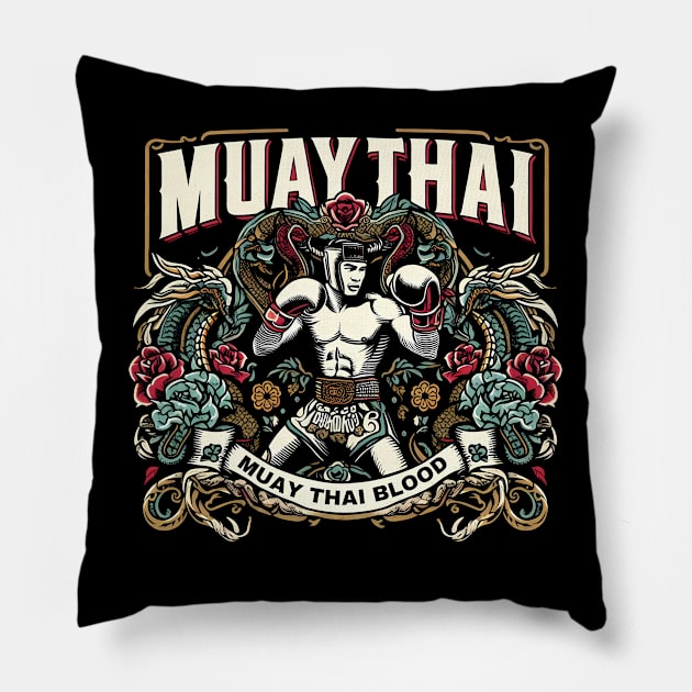 Muay Thai Warrior Pillow by TaevasDesign