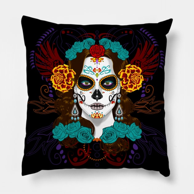 Day of Dead Catrina Face Pillow by RongWay