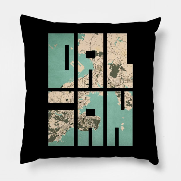 Dalian, Liaoning, China City Map Typography - Vintage Pillow by deMAP Studio