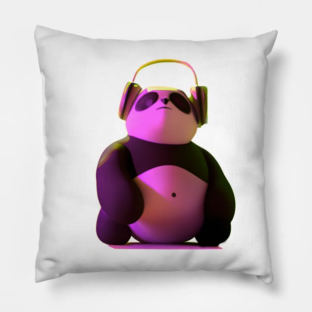 Asocial Synthwave Panda (Transparent) Pillow by pandas doing stuff