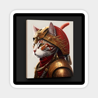 Samurai Cat Portrait Wearing Armor Magnet