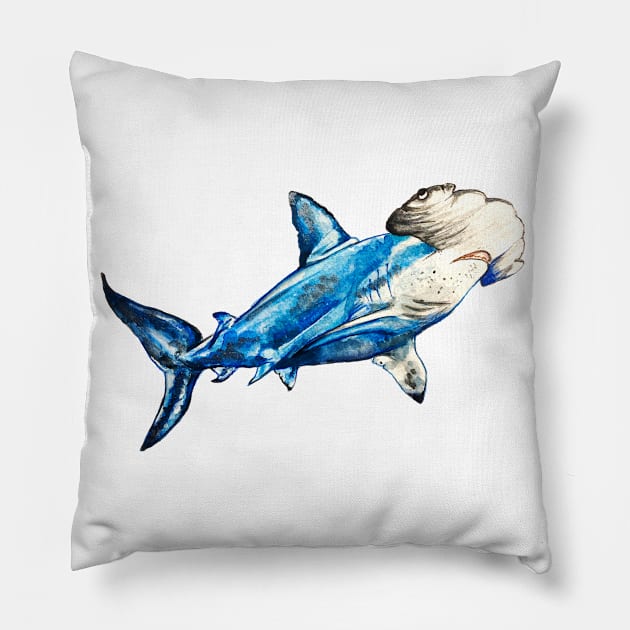 Watercolor Hammerhead Shark Pillow by aquabun