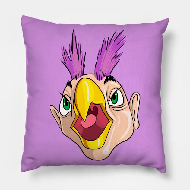 Bird Mutant Monster! Pillow by AmysBirdHouse