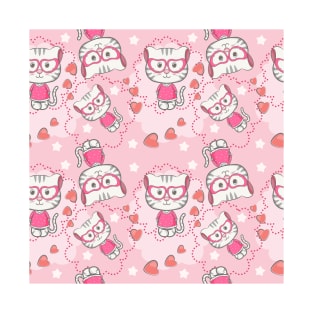 Cute Cat Seamless Patterns T-Shirt