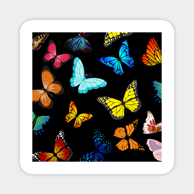 Colorful butterflies dark blue background Magnet by Ekkoha