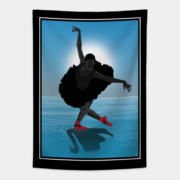 Ballerina Black silhouette dancing the Swan Lake Tapestry by TMBTM