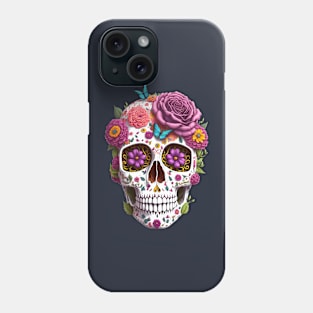 Funny Sugar Candy Skull With Flowers Phone Case