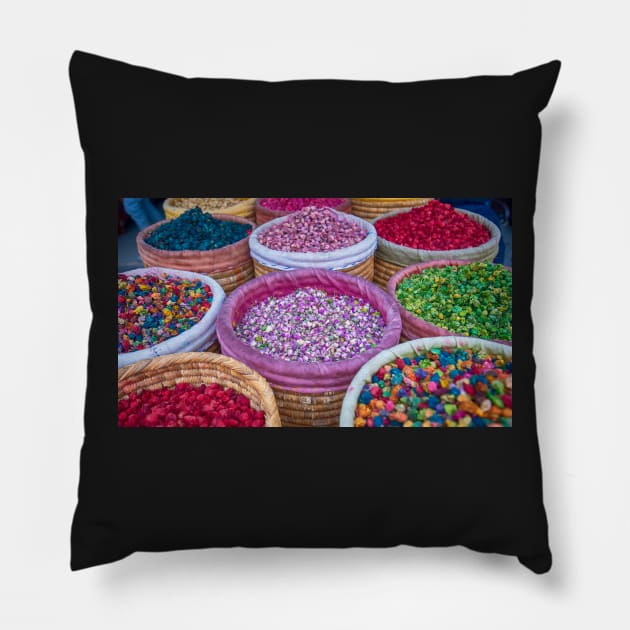 Colorful natural organic herbal tea in Marrakech, Morocco Pillow by mitzobs