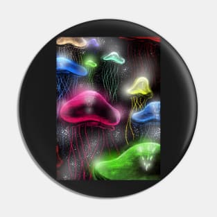Glowing Colorful Jellyfish Underwater Pin