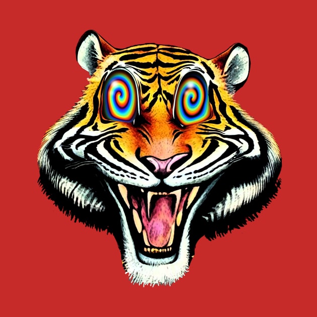 Mad Cat | Tiger Acid Design | Psychedelic Tiger | LSD Tiger Eyes | Tiger Tripping | Mad Cat Club | Angry Kitty | Raging Tiger | Logo Art & Design By Tyler Tilley (tiger picasso) by Tiger Picasso