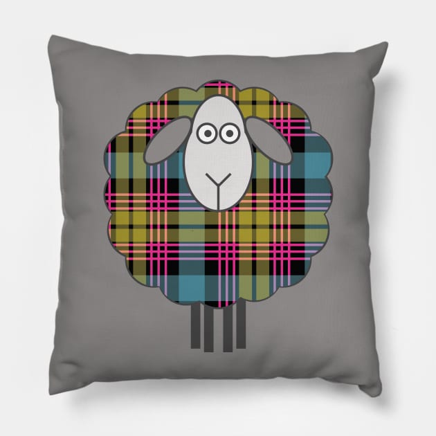 Scottish Pink, Blue and Yellow Tartan Patterned Sheep Pillow by MacPean