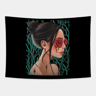 girl with roses beauty is in the eye of the beholder Tapestry