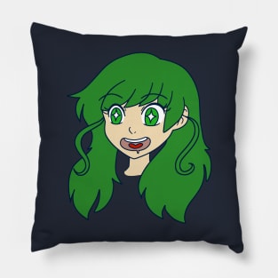 Happy Green Haired Girl Pillow