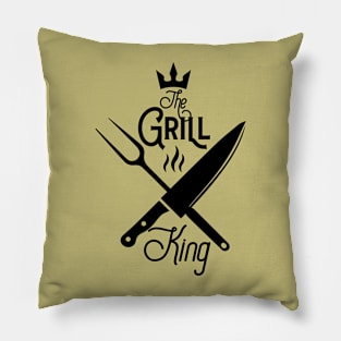 The grill king; bbq; grill; griller; barbeque; chef; cook; cooking; dad; father; husband; cooks; meat; knives; steak; cooking; dad who cooks; Pillow