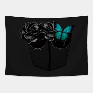 Eye contact dark roses corset with butterfly Tapestry