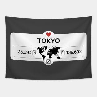 Tokyo - Japan - World Map with GPS Coordinates Tapestry