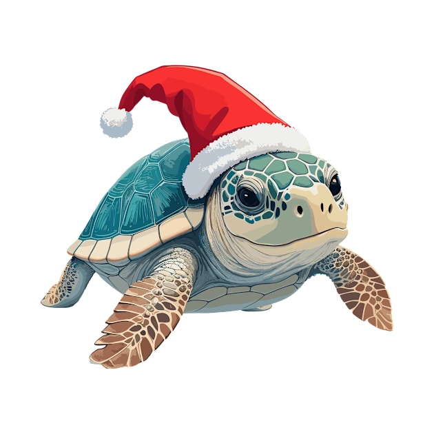 Christmas Santa Hat Sea Turtle Kids Family Mom Merry Xmas by AimArtStudio