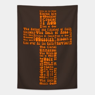 Funky Orange Retro Style names of Jesus Cross Tapestry