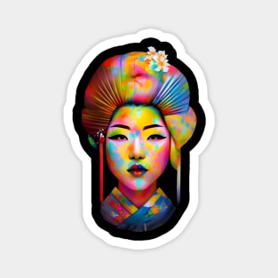 Rainbow colors geisha girl head Magnet