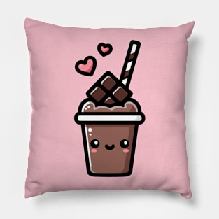 Kawaii Dark Chocolate Milkshake with Hearts | Cute Kawaii Food Art Pillow