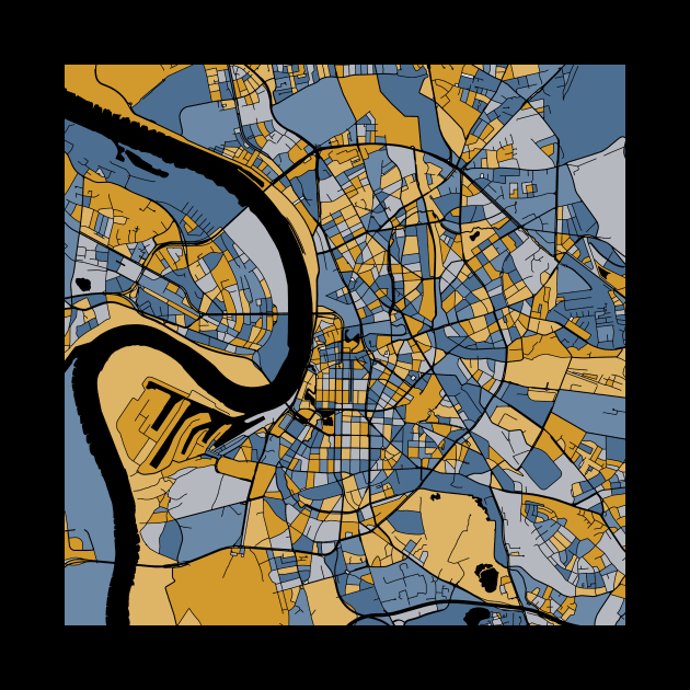 Dusseldorf Map Pattern in Blue & Gold by PatternMaps